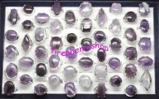 Wholesale Mixed Lots 50 amythest stone silver P rings  