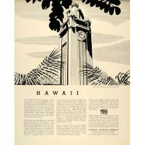  1934 Ad Hawaii Tourist Bureau Aloha Tower B. Melbourne 