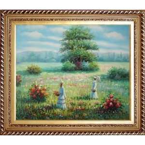  Ladies with Umbrella in Wild Flower Field Oil Painting 