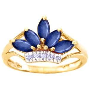  14K Yellow Gold Gemstone and Diamond Tiara Right Hand Ring 