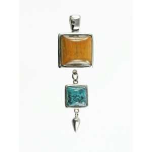 Tigers Eye and Turquoise Sterling Silver Pendant Great Gifts for Mom 