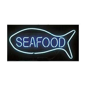   Neon Restaurant Sign Seafood Graphic, 32Wx16H
