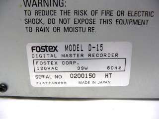 FOSTEX D 15 DIGITAL AUDIO TAPE DAT MASTER TIME CODE RECORDER DECK 