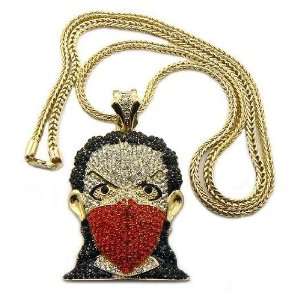 Iced Out Gold with Red Boondocks Pendant with a 36 Inch Franco Chain 
