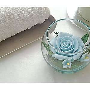    Light Blue Rose set in a Glass Bowl, Decorative Soap: Beauty