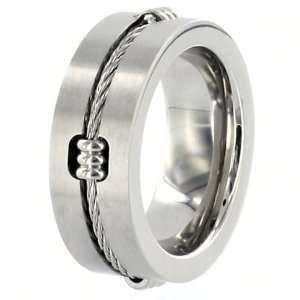  Stainless Steel Mens Ring with Cable Insert   Size 8.0 