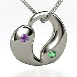  Yin Yang Heart, Sterling Silver Necklace with Amethyst 