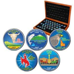  1999 2009 Colorized State Quarters w/ Oak Box Everything 