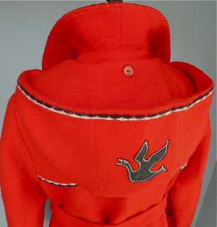   VIBRANT RED HUDSON BAY CO Wool BLANKET COAT Jacket PARKA w HOOD  