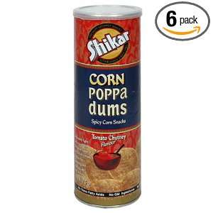 Shikar Corn Poppadums, Tomato Chutney, 3.5 Ounce Canisters (Pack of 6 