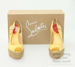 Christian Louboutin Gold Satin Menorca Espadrille Wedge Sandals Size 