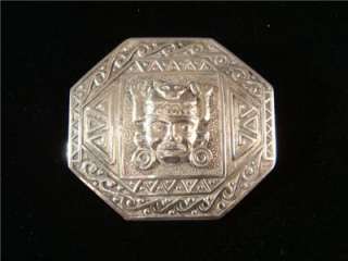   Sterling Silver Peru Pin/Brooch Aztec Motif Artist signed FS Peruvian