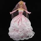 new pink handmade lace fashion party barbie clothes gowns dress