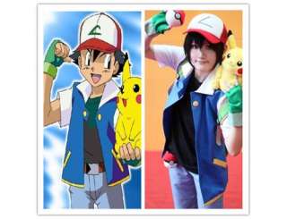 Pokemon Ash Ketchum Trainer Costume Shirt Jacket +gloves+hat  