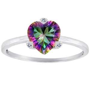   Gold Genuine Heart Shape Mystic Topaz and Diamonds Ring(Metal=Wh