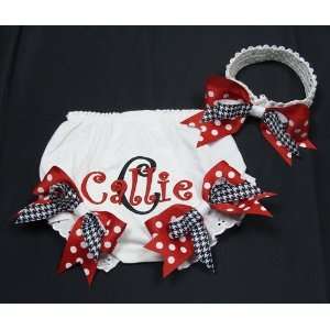    Diaper Cover and Headband Set   Houndstooth and Red Dots Baby