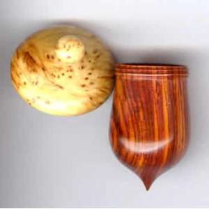 Wooden Acorn Thimble Case   Yellow Cedar Burl & Coco Bolo 