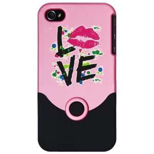  iPhone 4 or 4S Slider Case Pink LOVE Lips   Peace Symbol 