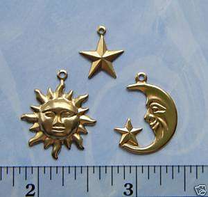 THEME! 18 Brass CELESTIAL Theme Charms Sun Moon Star  