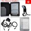 Black Leather Cover Case With Book Light + LCD Film For  Kindle 