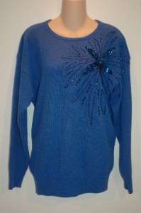 Vintage 80s Beaded and Sequin Angora Sweater Starburst 42 Lrg  