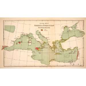  1876 Print Map Greece Phoenician Settlements Ancient Civilizations 