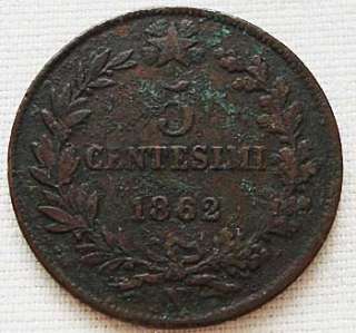 Italy coin 5 Centesimi 1862 King Victor Emmanuel II  