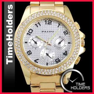 Elegant Gold Crystal Mens Womens Ladies Wrist Watch  