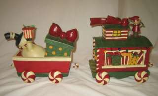 Set of 2 oversize ceramic train snowman elf Christmas  