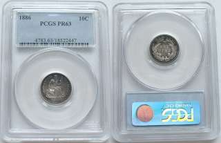   offers this 1886 Proof Dime PCGS PR63 Stunning Bulls Eye Color Tone