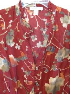 Coldwater Creek Silk Blend Ruffled Placket Floral Print Blouse 