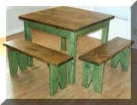 early country pine farm dining table 2 bench 40x50 set 3 pieces Made 