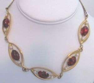 Vintage BOND BOYD sterling GF RED STONE CHOKER necklace  