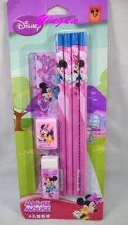 DISNEY Minnie Mouse Pencils + Eraser + Sharpener + ruler Set