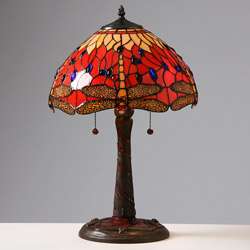 Tiffany Style Red Dragonfly Lamp w/ Mosaic Base  Overstock
