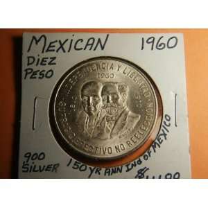    1960 Mexico Diez Pesos Silver Round .900 Silver: Everything Else