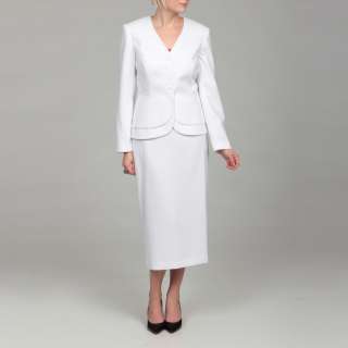 Emily Womens White Double Peplum Jacket Skirt Suit  Overstock