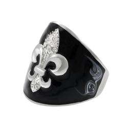 Sterling Silver Fleur de Lis Black Acrylic Ring  