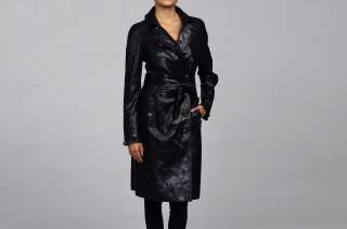 Burberry Womens Belted Leather Trench Coat  