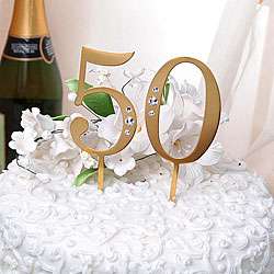 Carolina Golden 50th Wedding Anniversary Rhinestone Cake Topper 