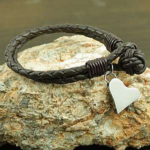 braided leather bracelet with a silver heart jewelry charm