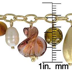   Italian Murano Glass and Pearl Charm Bracelet (6 7 mm)  Overstock