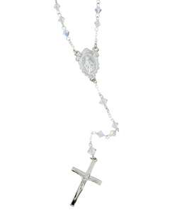 Sterling Silver Crystal Beads Rosary Necklace  Overstock