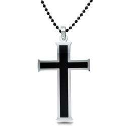 Stainless Steel Mens Black Resin Cross Necklace  