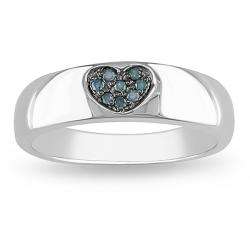 Sterling Silver Blue Diamond Accent Heart Ring  Overstock