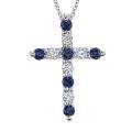 14k White Gold Sapphire and 3/4ct TDW Diamond Cross Necklace (H I, SI2 