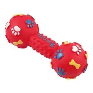   Pattern Textured Vinyl Pet Dog Sound Dumbbell Toy Red