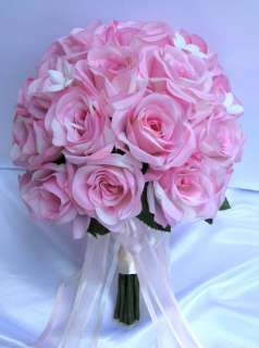 21pc Bridal ROUND bouquets wedding flower LT PINK/IVORY  