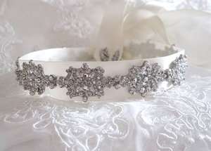 Bridal Rhinestone Headband Ribbon Swarowski Headpiece  