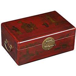 Handmade Red Leather Chinese Village Jewelry Box  